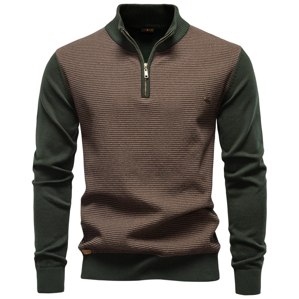 AIOPESON Men's Striped Sweater Solid Color Knit Pullover Warm Luxury Cotton Autumn Winter Casual Turtleneck Mens Sweaters