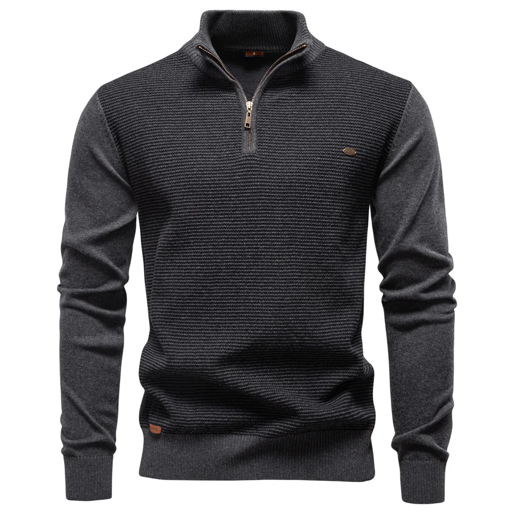 AIOPESON Men's Striped Sweater Solid Color Knit Pullover Warm Luxury Cotton Autumn Winter Casual Turtleneck Mens Sweaters