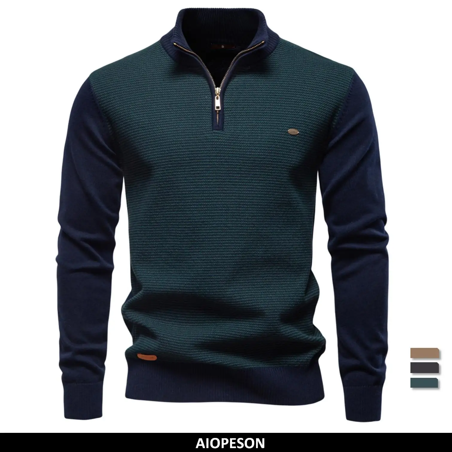 AIOPESON Men’s Striped Sweater Solid Color Knit Pullover Warm Luxury Cotton Autumn Winter Casual Turtleneck Mens Sweaters