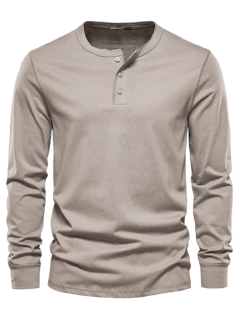 AIOPESON Men's Long Sleeve Button Down T-Shirts Autumn Henley Collar Casual High Quality 100% Cotton Crew Neck Mens T Shirts