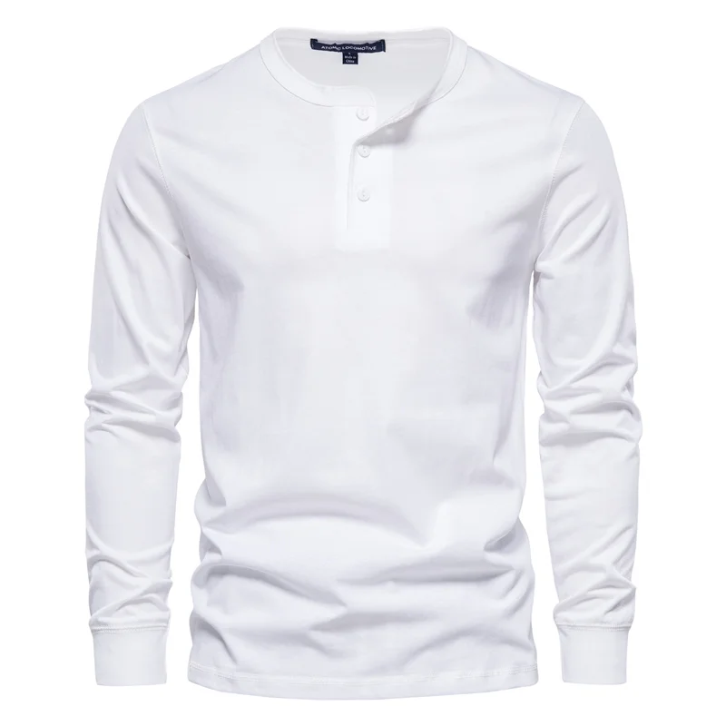 AIOPESON Men's Long Sleeve Button Down T-Shirts Autumn Henley Collar Casual High Quality 100% Cotton Crew Neck Mens T Shirts
