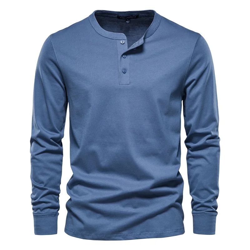 AIOPESON Men's Long Sleeve Button Down T-Shirts Autumn Henley Collar Casual High Quality 100% Cotton Crew Neck Mens T Shirts