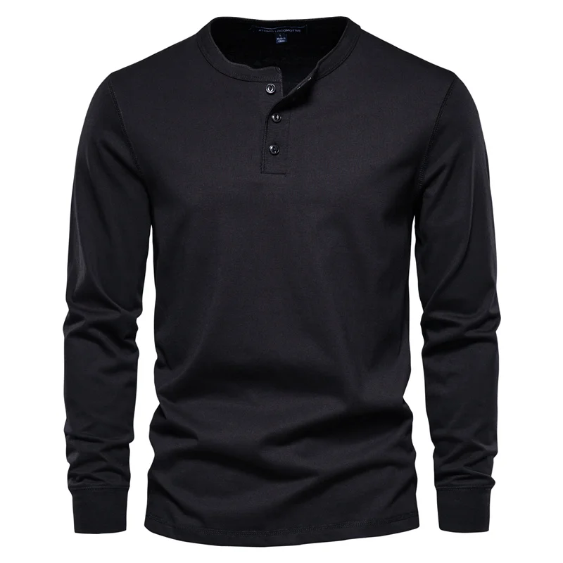 AIOPESON Men's Long Sleeve Button Down T-Shirts Autumn Henley Collar Casual High Quality 100% Cotton Crew Neck Mens T Shirts