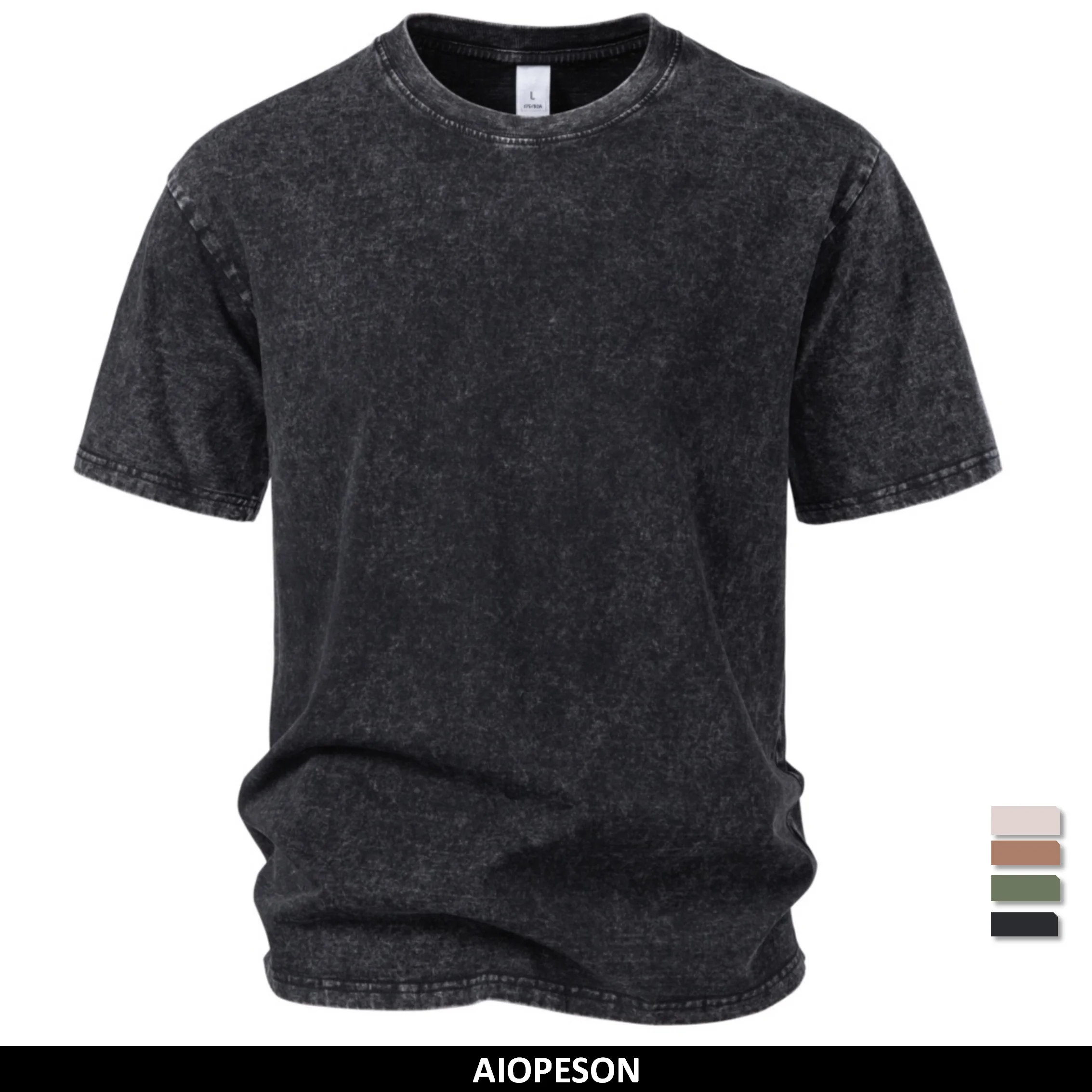 AIOPESON Men’s 100% Cotton Washed T Shirt Vintage Acid Wash Short Sleeve Crew Neck Casual Summer Tee Tops