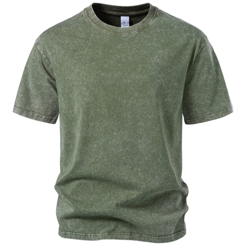 AIOPESON Men's 100% Cotton Washed T Shirt Vintage Acid Wash Short Sleeve Crew Neck Casual Summer Tee Tops