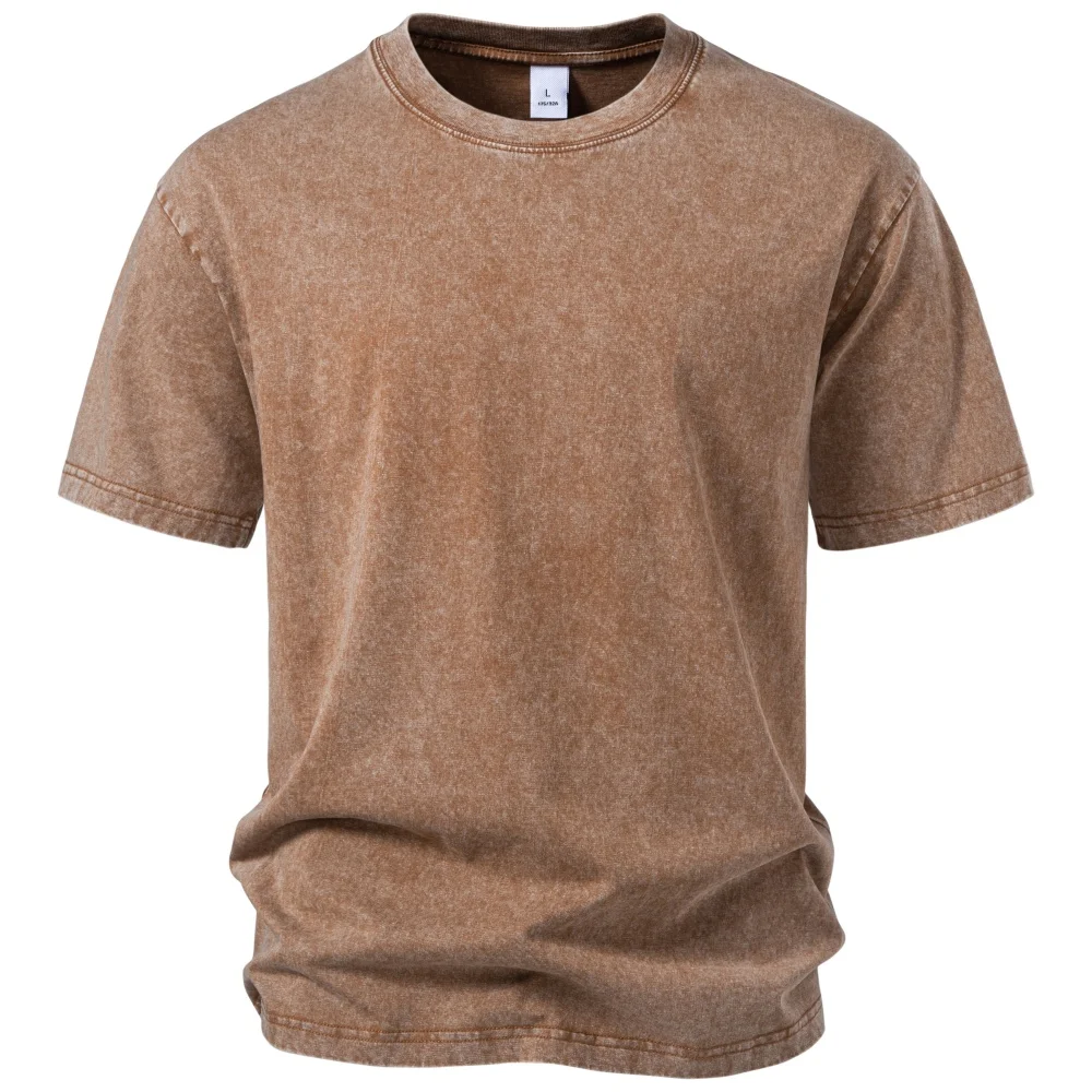 AIOPESON Men's 100% Cotton Washed T Shirt Vintage Acid Wash Short Sleeve Crew Neck Casual Summer Tee Tops