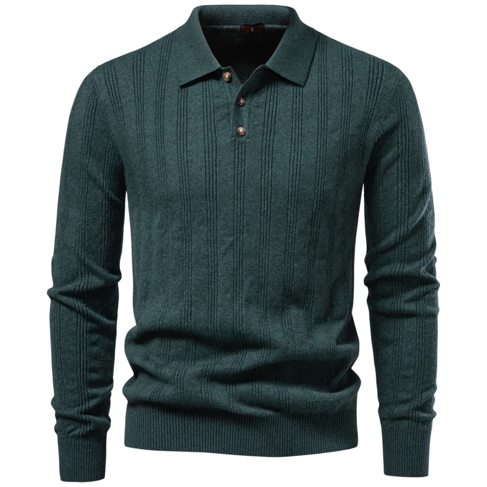 Men's Knit Faux Cashmere Polo Solid Color Long Sleeve Polo Shirt Ribbed Half Placket Casual Business Autumn 7 Colors Sweater