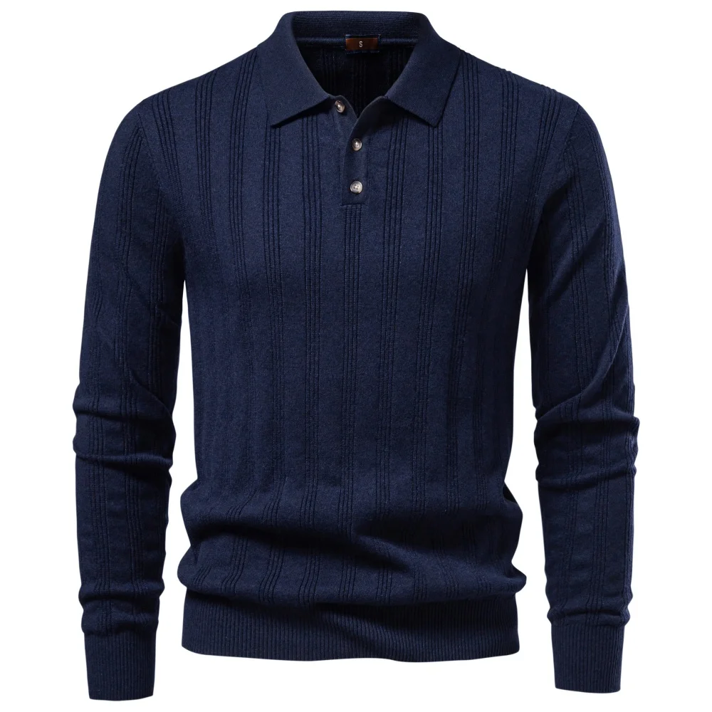 Men's Knit Faux Cashmere Polo Solid Color Long Sleeve Polo Shirt Ribbed Half Placket Casual Business Autumn 7 Colors Sweater
