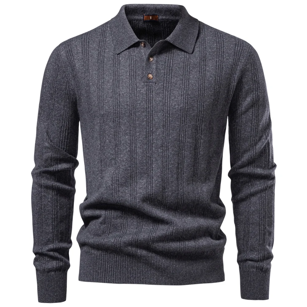 Men's Knit Faux Cashmere Polo Solid Color Long Sleeve Polo Shirt Ribbed Half Placket Casual Business Autumn 7 Colors Sweater