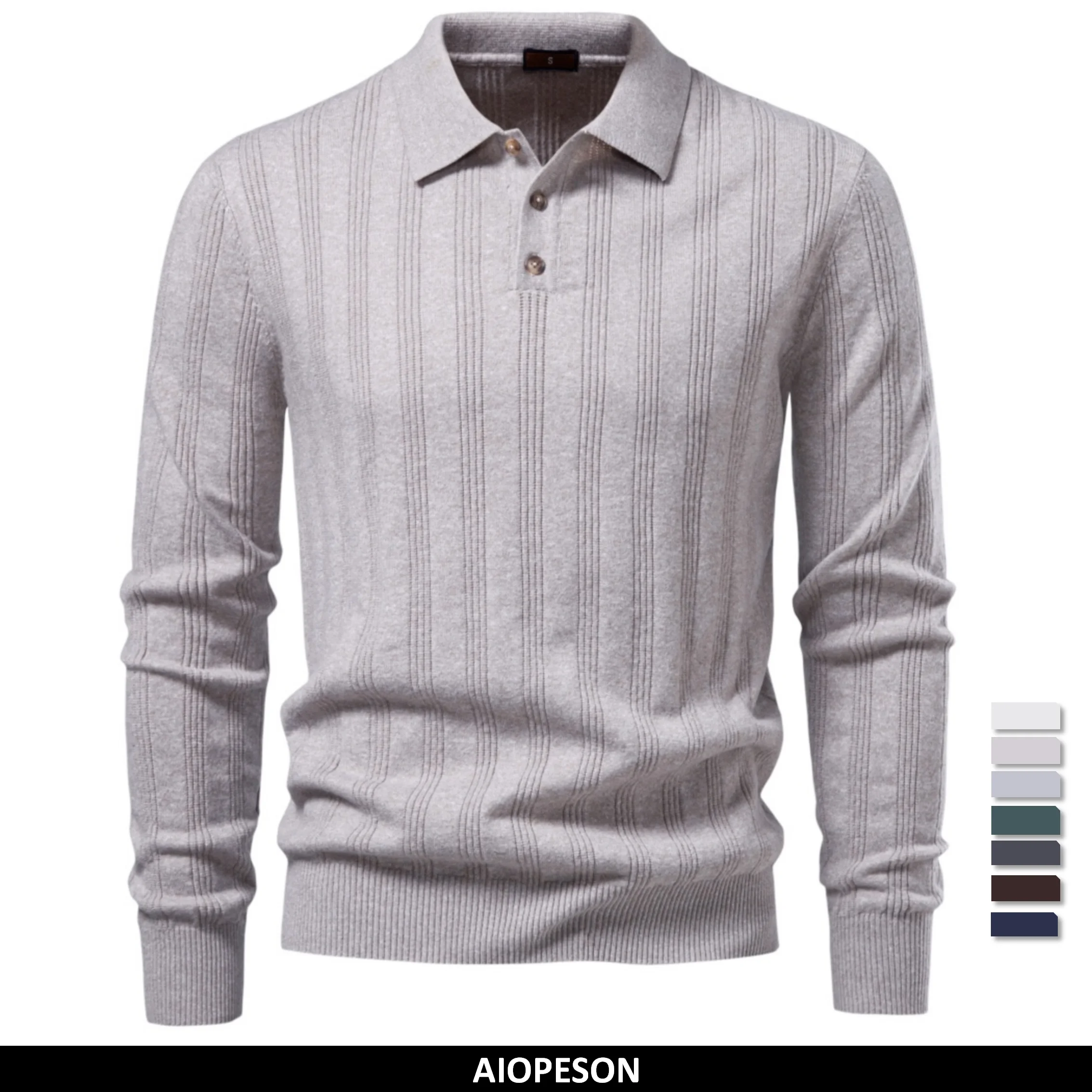 Men’s Knit Faux Cashmere Polo Solid Color Long Sleeve Polo Shirt Ribbed Half Placket Casual Business Autumn 7 Colors Sweater