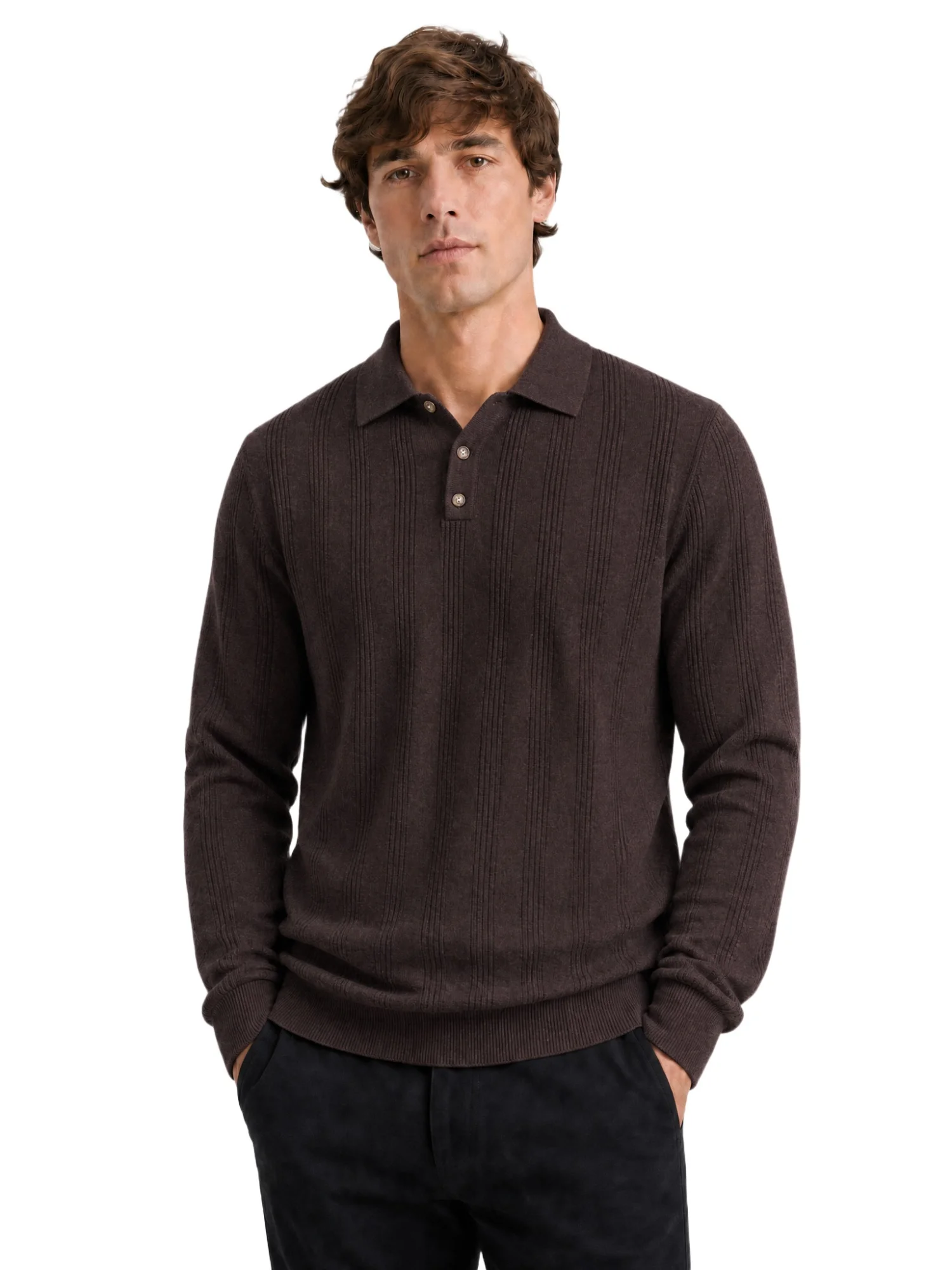 Men's Knit Faux Cashmere Polo Solid Color Long Sleeve Polo Shirt Ribbed Half Placket Casual Business Autumn 7 Colors Sweater