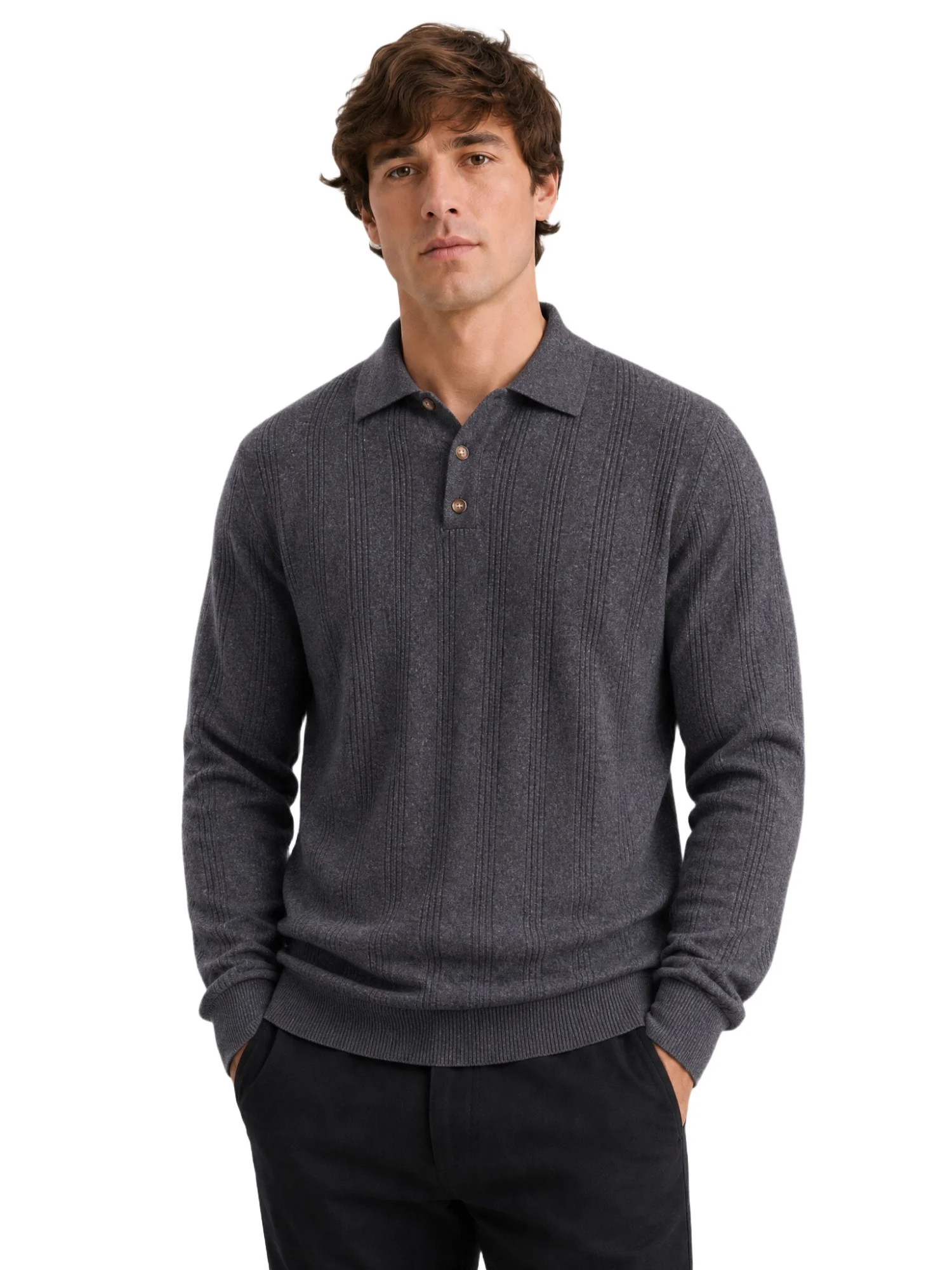 Men's Knit Faux Cashmere Polo Solid Color Long Sleeve Polo Shirt Ribbed Half Placket Casual Business Autumn 7 Colors Sweater