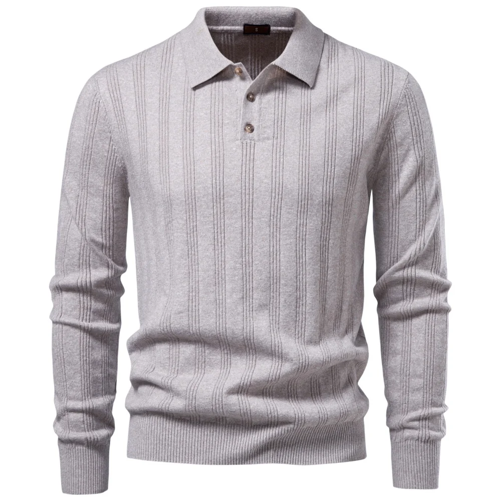 Men's Knit Faux Cashmere Polo Solid Color Long Sleeve Polo Shirt Ribbed Half Placket Casual Business Autumn 7 Colors Sweater