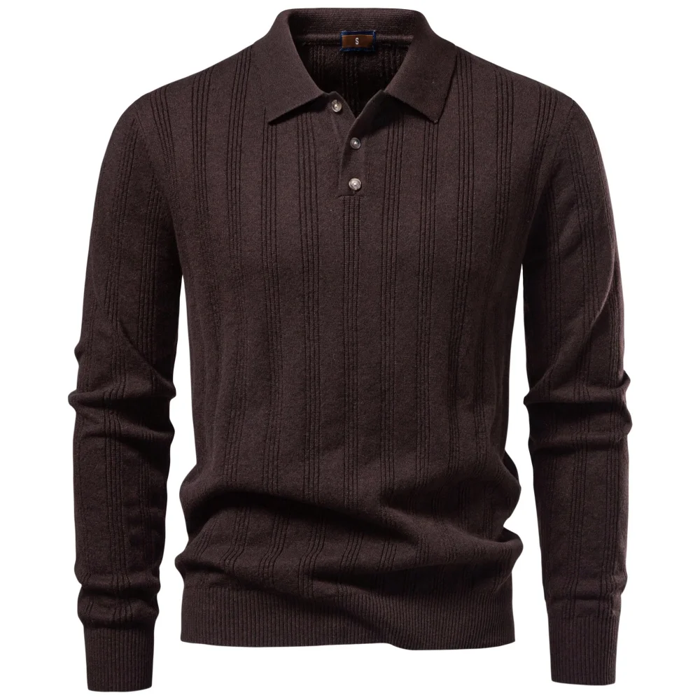 Men's Knit Faux Cashmere Polo Solid Color Long Sleeve Polo Shirt Ribbed Half Placket Casual Business Autumn 7 Colors Sweater