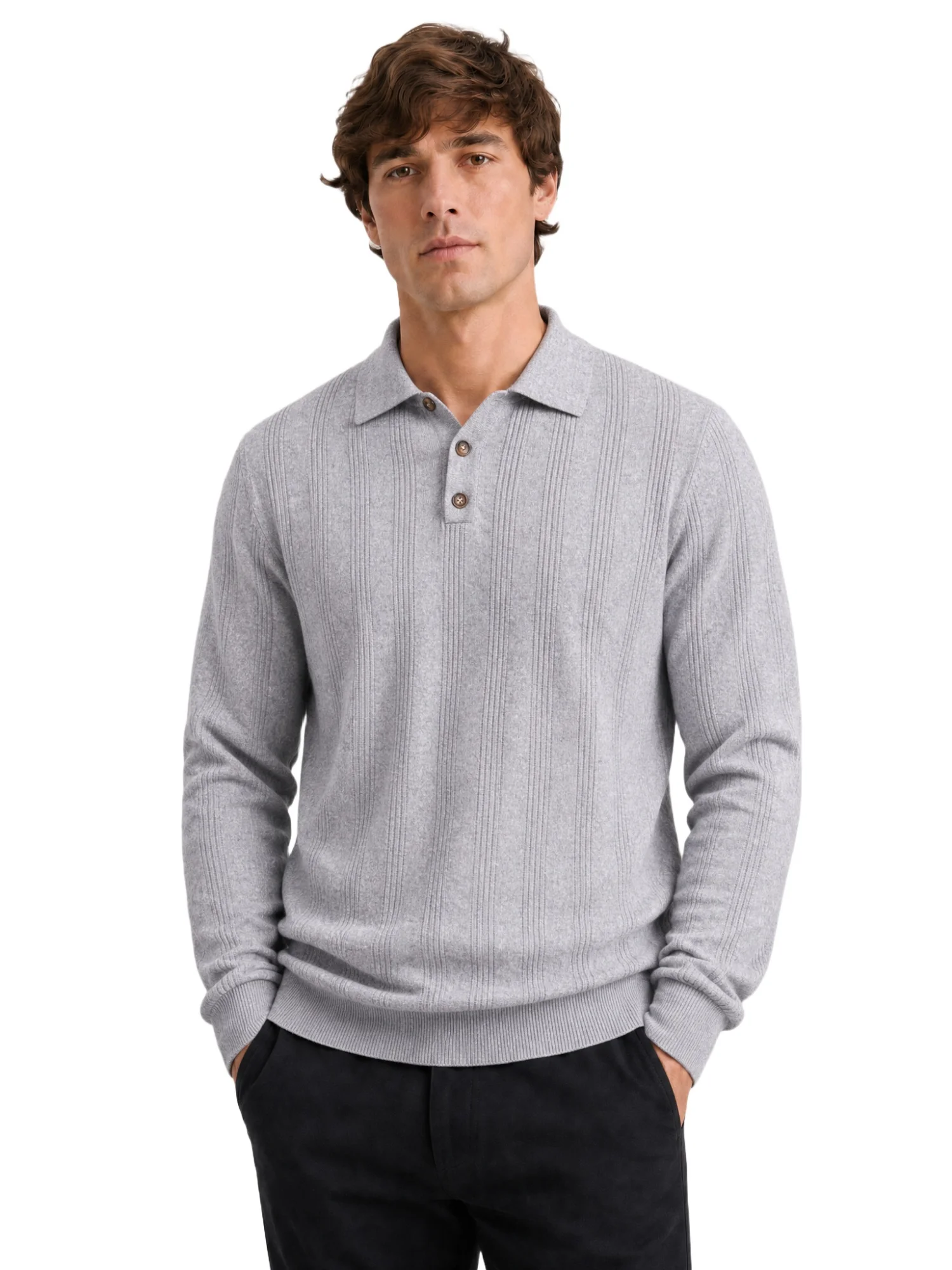 Men's Knit Faux Cashmere Polo Solid Color Long Sleeve Polo Shirt Ribbed Half Placket Casual Business Autumn 7 Colors Sweater