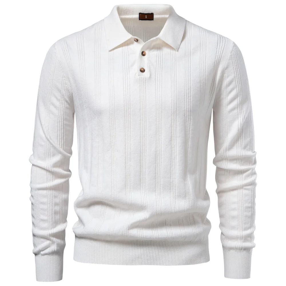 Men's Knit Faux Cashmere Polo Solid Color Long Sleeve Polo Shirt Ribbed Half Placket Casual Business Autumn 7 Colors Sweater