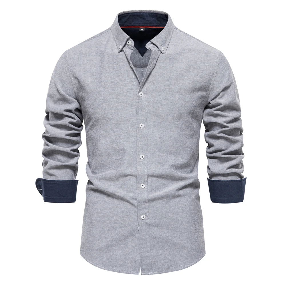 AIOPESON 2023 New Autumn Cotton Men's Oxford Shirt Long Sleeve Button Down Social Business Casual Shirts for Men