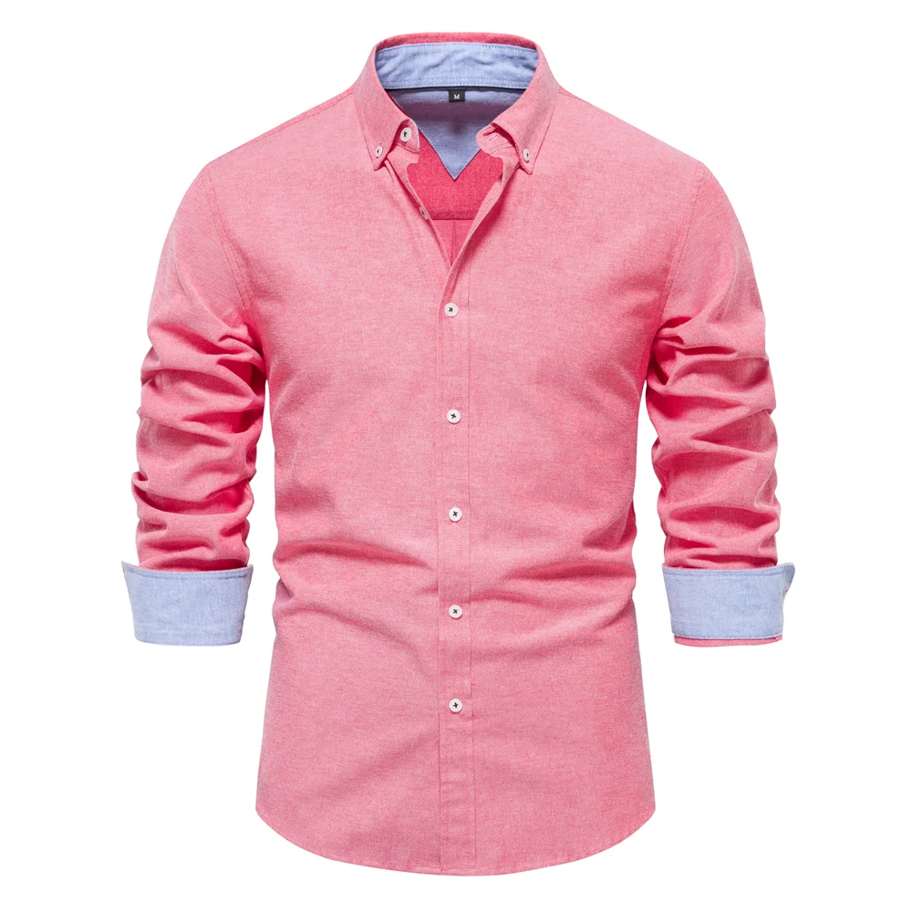 AIOPESON 2023 New Autumn Cotton Men's Oxford Shirt Long Sleeve Button Down Social Business Casual Shirts for Men