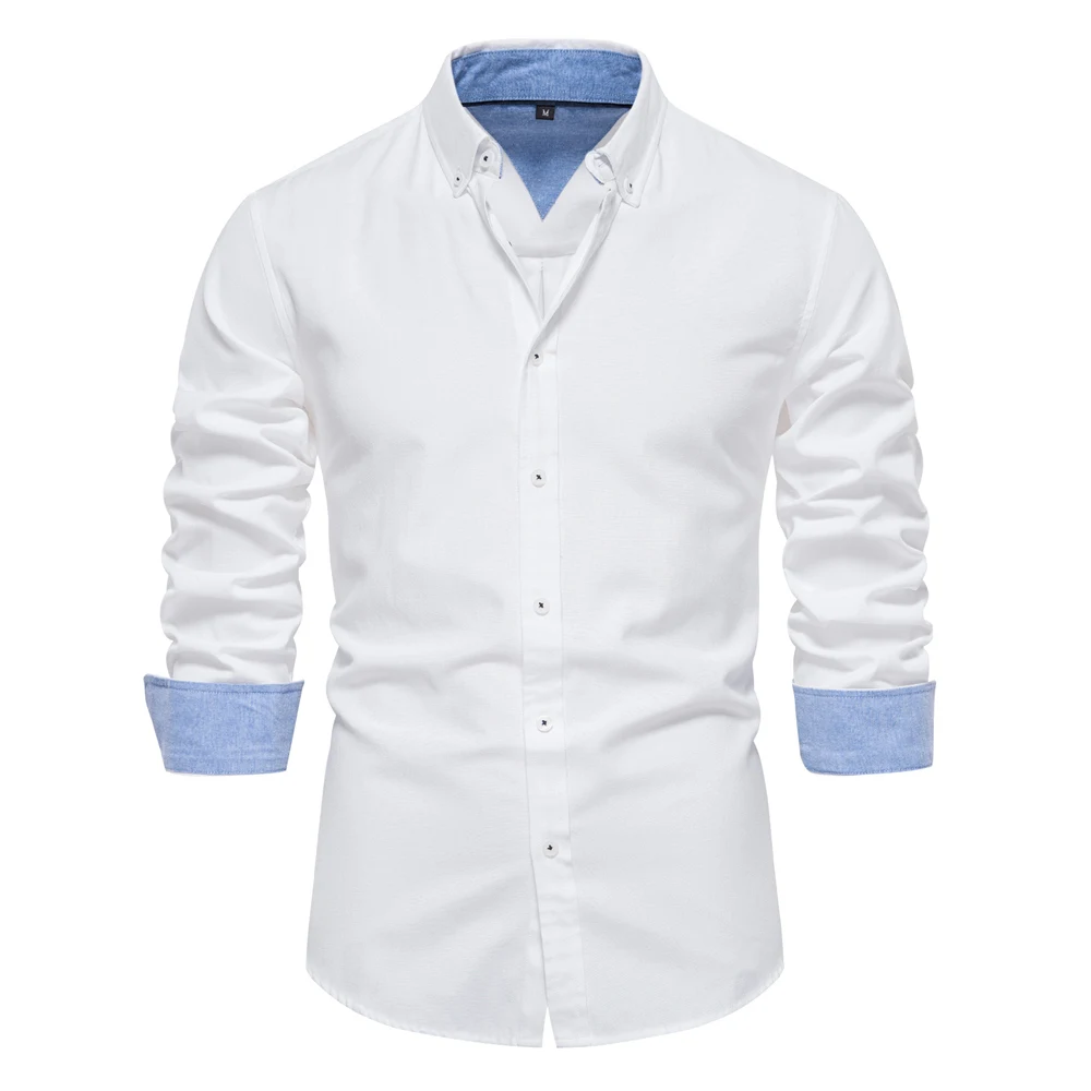 AIOPESON 2023 New Autumn Cotton Men's Oxford Shirt Long Sleeve Button Down Social Business Casual Shirts for Men