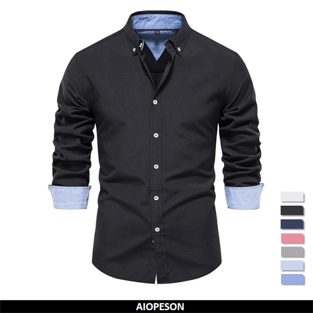 AIOPESON 2023 New Autumn Cotton Men’s Oxford Shirt Long Sleeve Button Down Social Business Casual Shirts for Men