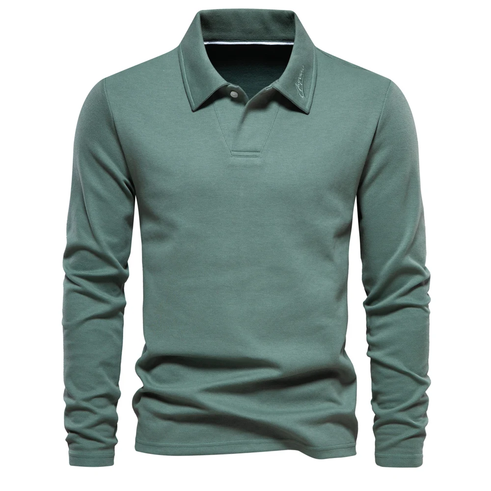 AIOPESON Embroidery Polo Shirt for Men Fashion Neck Turn Down Collar Mens Casual Social Polo Shirts Luxury Golf Shirt