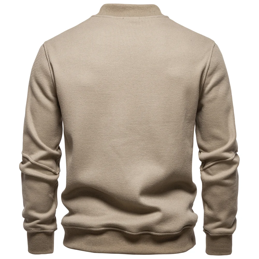 AIOPESON Men's High Quality Sweatshirt Solid Color Button Down Placket Winter Warm Fleece Lined Casual Pullover Mens Sweatshirts