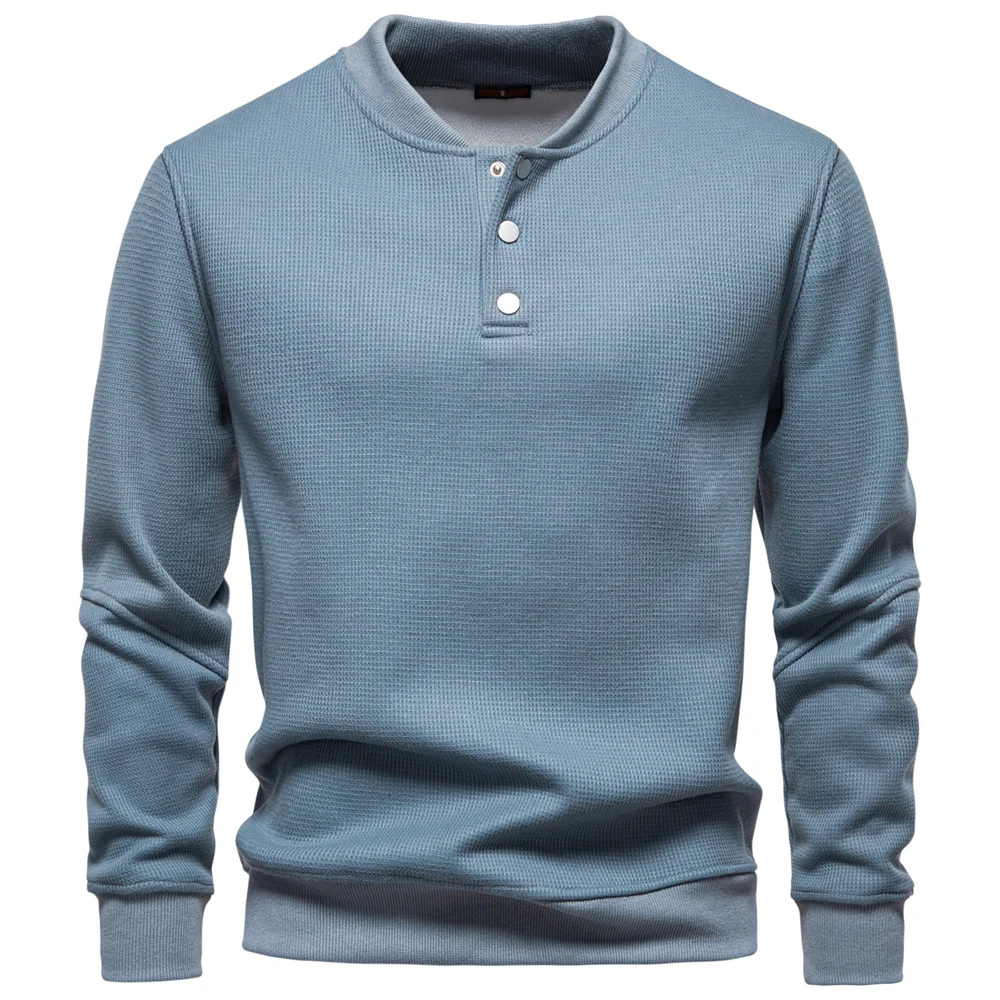 AIOPESON Men's High Quality Sweatshirt Solid Color Button Down Placket Winter Warm Fleece Lined Casual Pullover Mens Sweatshirts