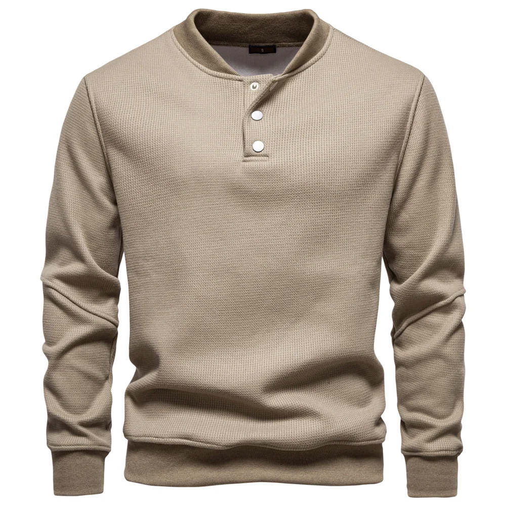 AIOPESON Men's High Quality Sweatshirt Solid Color Button Down Placket Winter Warm Fleece Lined Casual Pullover Mens Sweatshirts