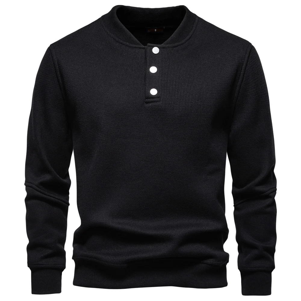 AIOPESON Men's High Quality Sweatshirt Solid Color Button Down Placket Winter Warm Fleece Lined Casual Pullover Mens Sweatshirts