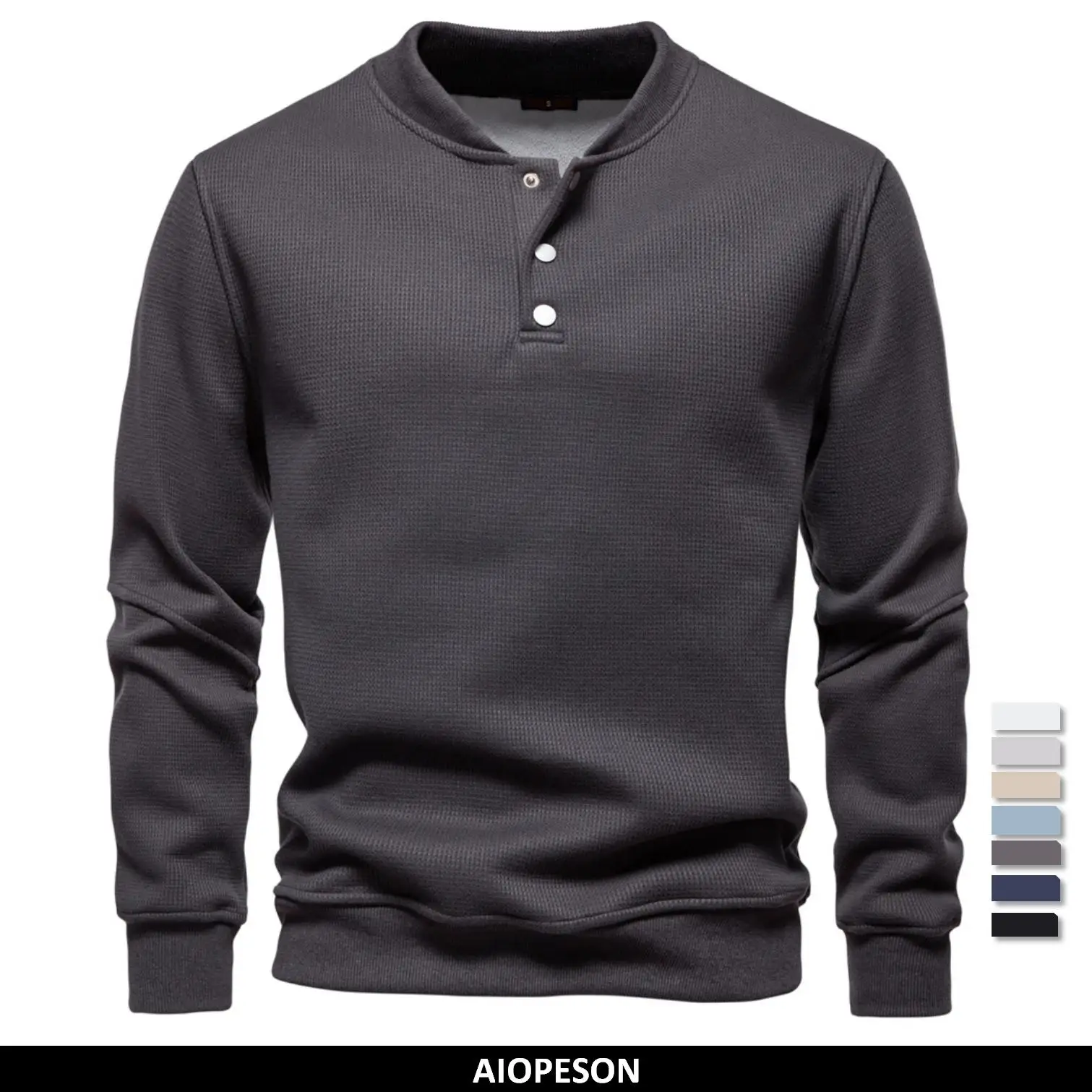 AIOPESON Men’s High Quality Sweatshirt Solid Color Button Down Placket Winter Warm Fleece Lined Casual Pullover Mens Sweatshirts
