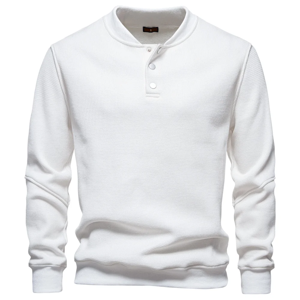 AIOPESON Men's High Quality Sweatshirt Solid Color Button Down Placket Winter Warm Fleece Lined Casual Pullover Mens Sweatshirts