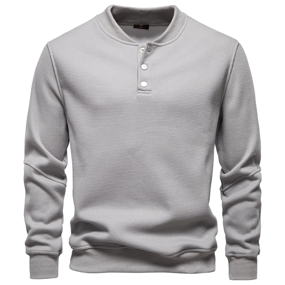 AIOPESON Men's High Quality Sweatshirt Solid Color Button Down Placket Winter Warm Fleece Lined Casual Pullover Mens Sweatshirts