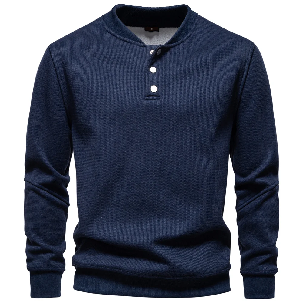 AIOPESON Men's High Quality Sweatshirt Solid Color Button Down Placket Winter Warm Fleece Lined Casual Pullover Mens Sweatshirts