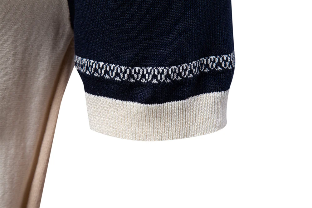 AIOPSON 2025 Men's Breathable Striped Contrast Panel Polo Shirt - Lightweight Summer Casual Knit Top with Mesh Inserts