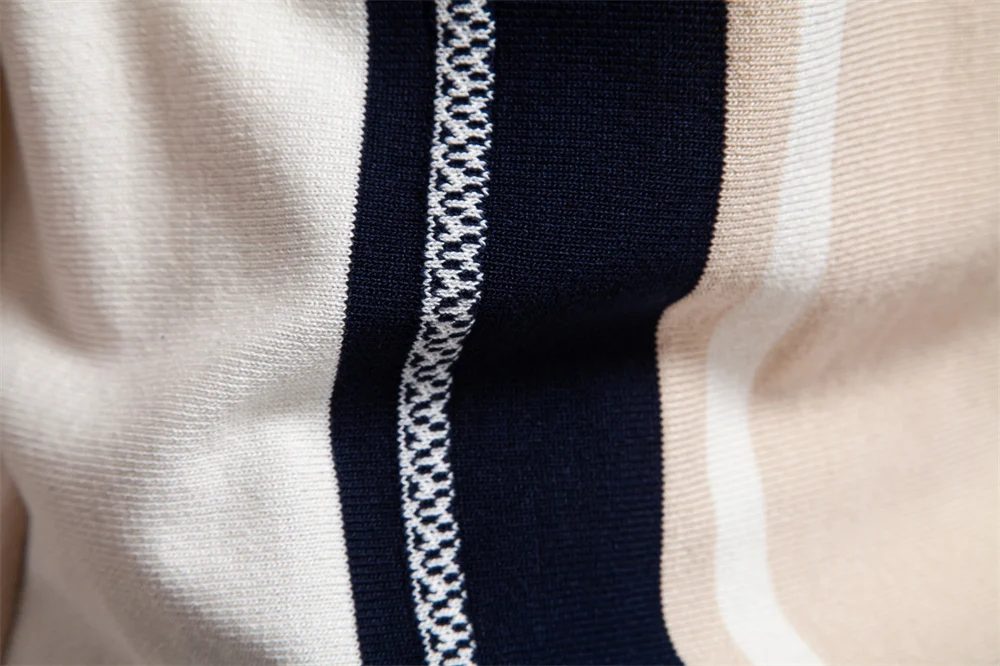AIOPSON 2025 Men's Breathable Striped Contrast Panel Polo Shirt - Lightweight Summer Casual Knit Top with Mesh Inserts