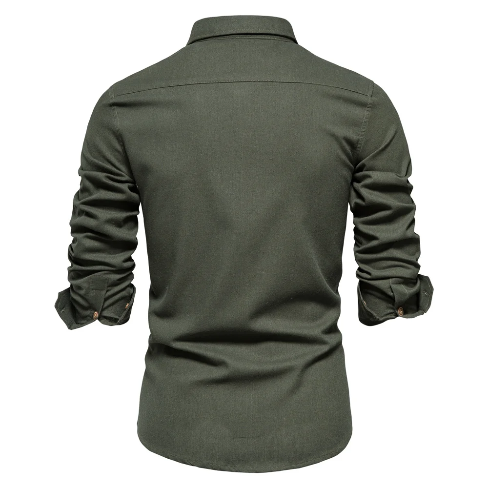 AIOPESON Men's Long Sleeve Shirt 100% Cotton Solid Color Turn-down Collar Single Pocket Spring Blouse for Social Occasions