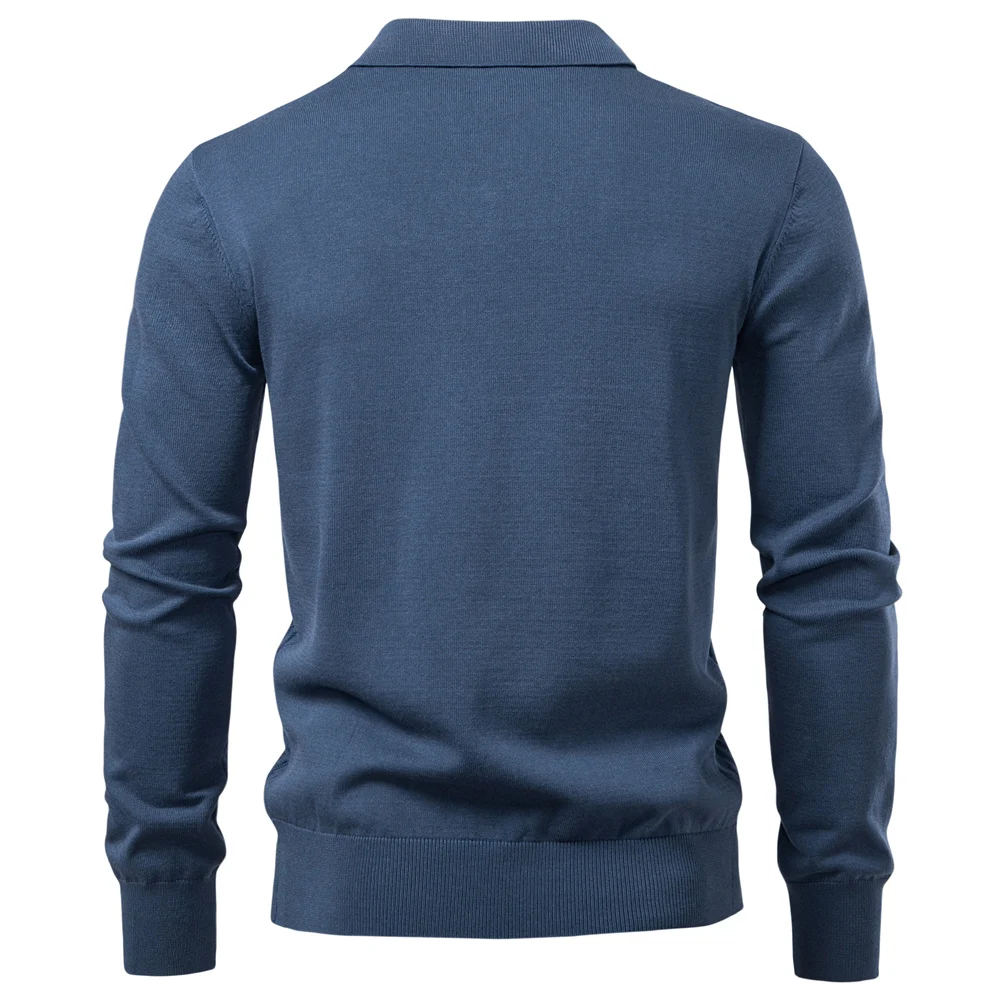AIOPESON 2025 Modern V-neck Polo Men Solid Color Long Sleeve Fashion Forward Cut Luxury Business Social Premium Sweaters Male