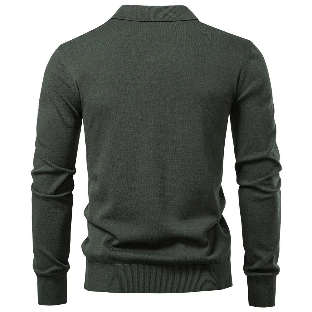 AIOPESON 2025 Modern V-neck Polo Men Solid Color Long Sleeve Fashion Forward Cut Luxury Business Social Premium Sweaters Male