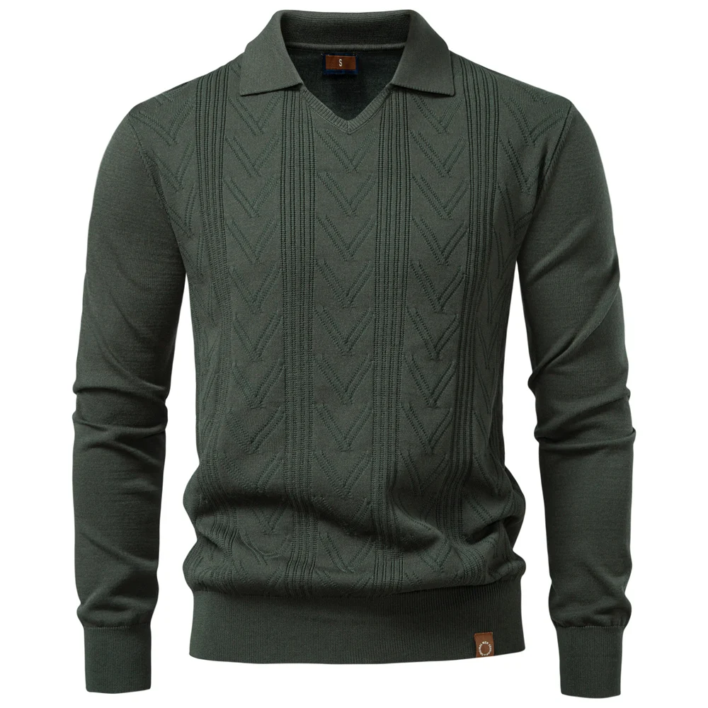AIOPESON 2025 Modern V-neck Polo Men Solid Color Long Sleeve Fashion Forward Cut Luxury Business Social Premium Sweaters Male