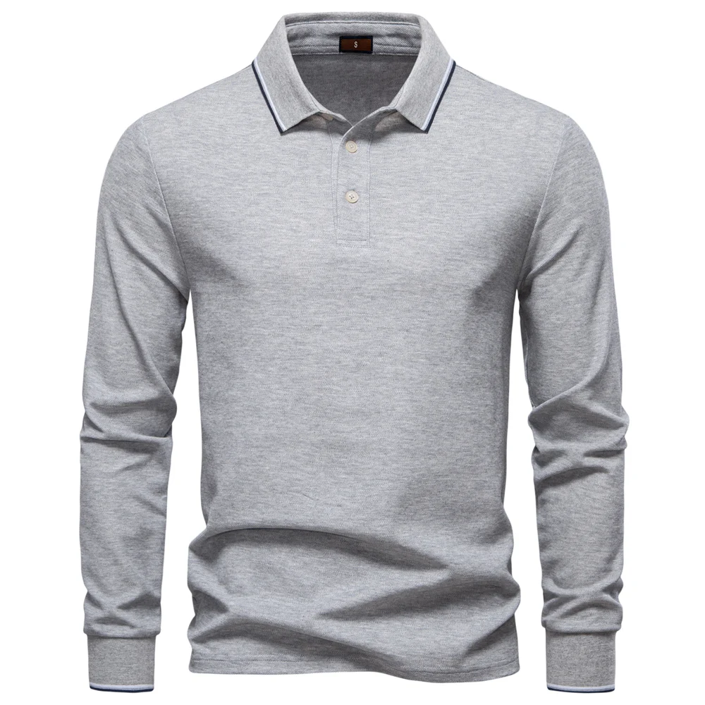 AIOPESON 2025 New Men's Mock Neck Polo Shirts for Men Cotton Solid Color Long Sleeve Polo Desinger Social Luxury Touch Male