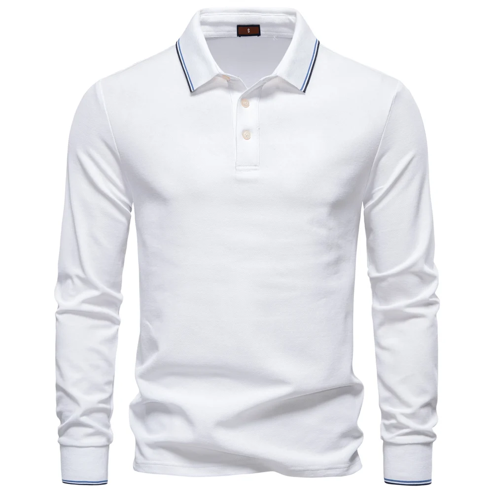 AIOPESON 2025 New Men's Mock Neck Polo Shirts for Men Cotton Solid Color Long Sleeve Polo Desinger Social Luxury Touch Male