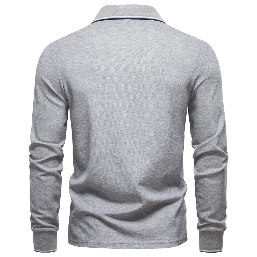 AIOPESON 2025 New Men's Mock Neck Polo Shirts for Men Cotton Solid Color Long Sleeve Polo Desinger Social Luxury Touch Male