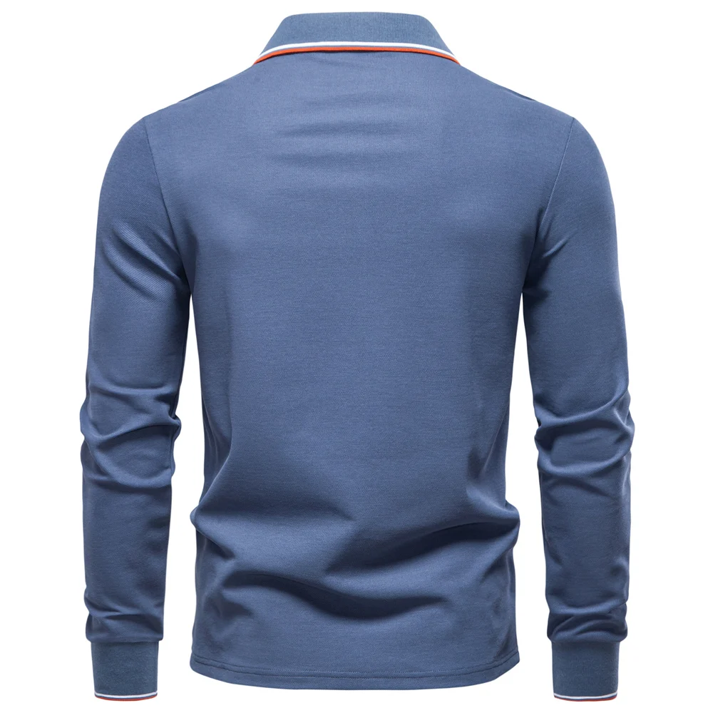 AIOPESON 2025 New Men's Mock Neck Polo Shirts for Men Cotton Solid Color Long Sleeve Polo Desinger Social Luxury Touch Male