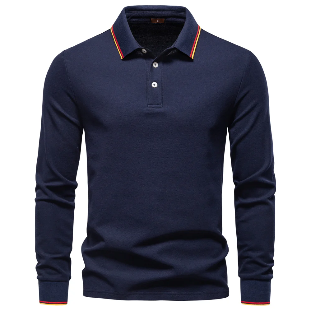 AIOPESON 2025 New Men's Mock Neck Polo Shirts for Men Cotton Solid Color Long Sleeve Polo Desinger Social Luxury Touch Male
