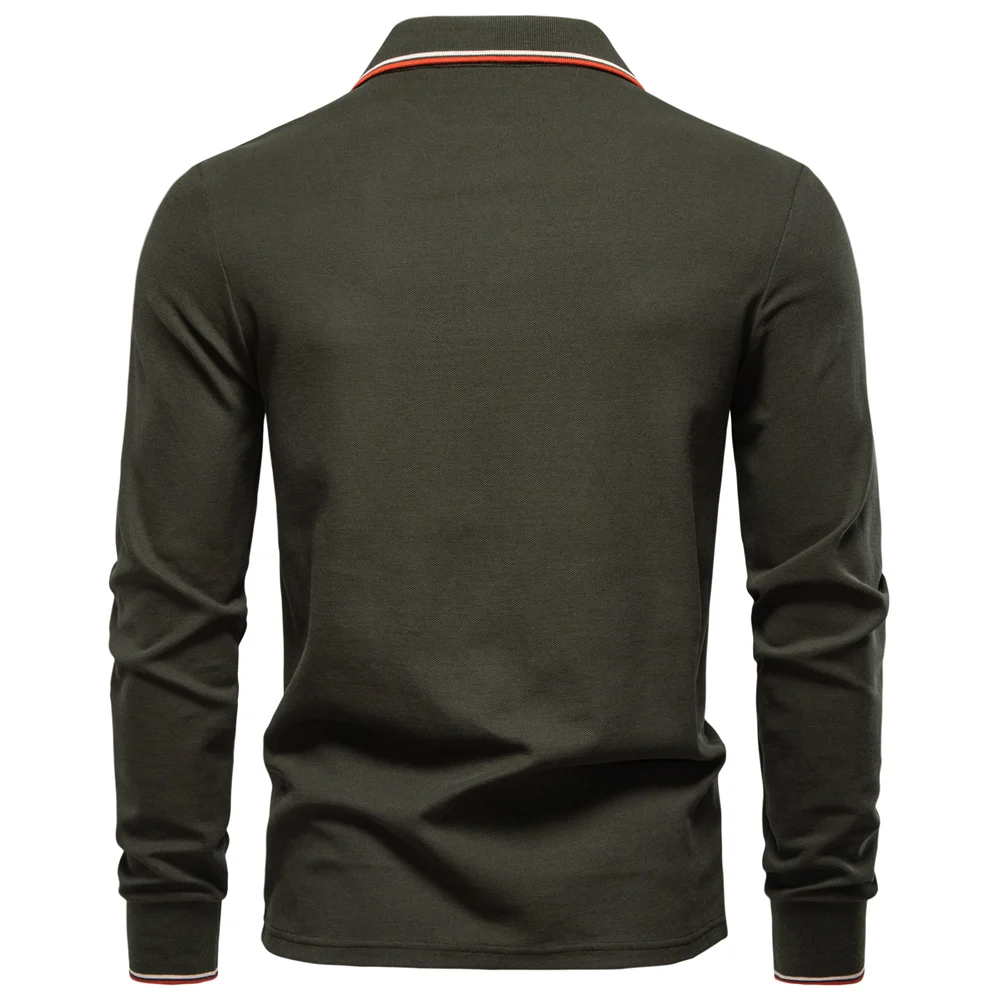 AIOPESON 2025 New Men's Mock Neck Polo Shirts for Men Cotton Solid Color Long Sleeve Polo Desinger Social Luxury Touch Male