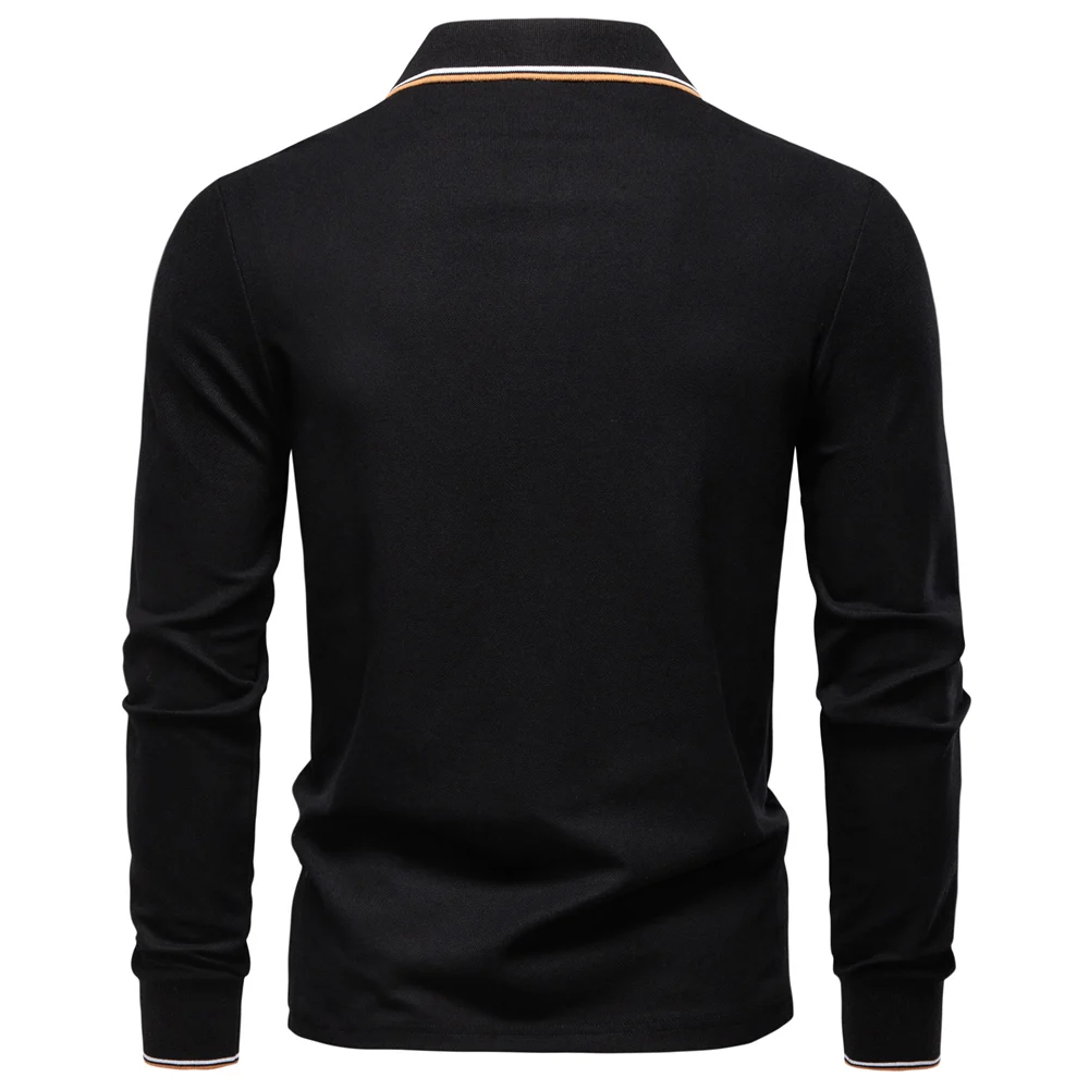 AIOPESON 2025 New Men's Mock Neck Polo Shirts for Men Cotton Solid Color Long Sleeve Polo Desinger Social Luxury Touch Male