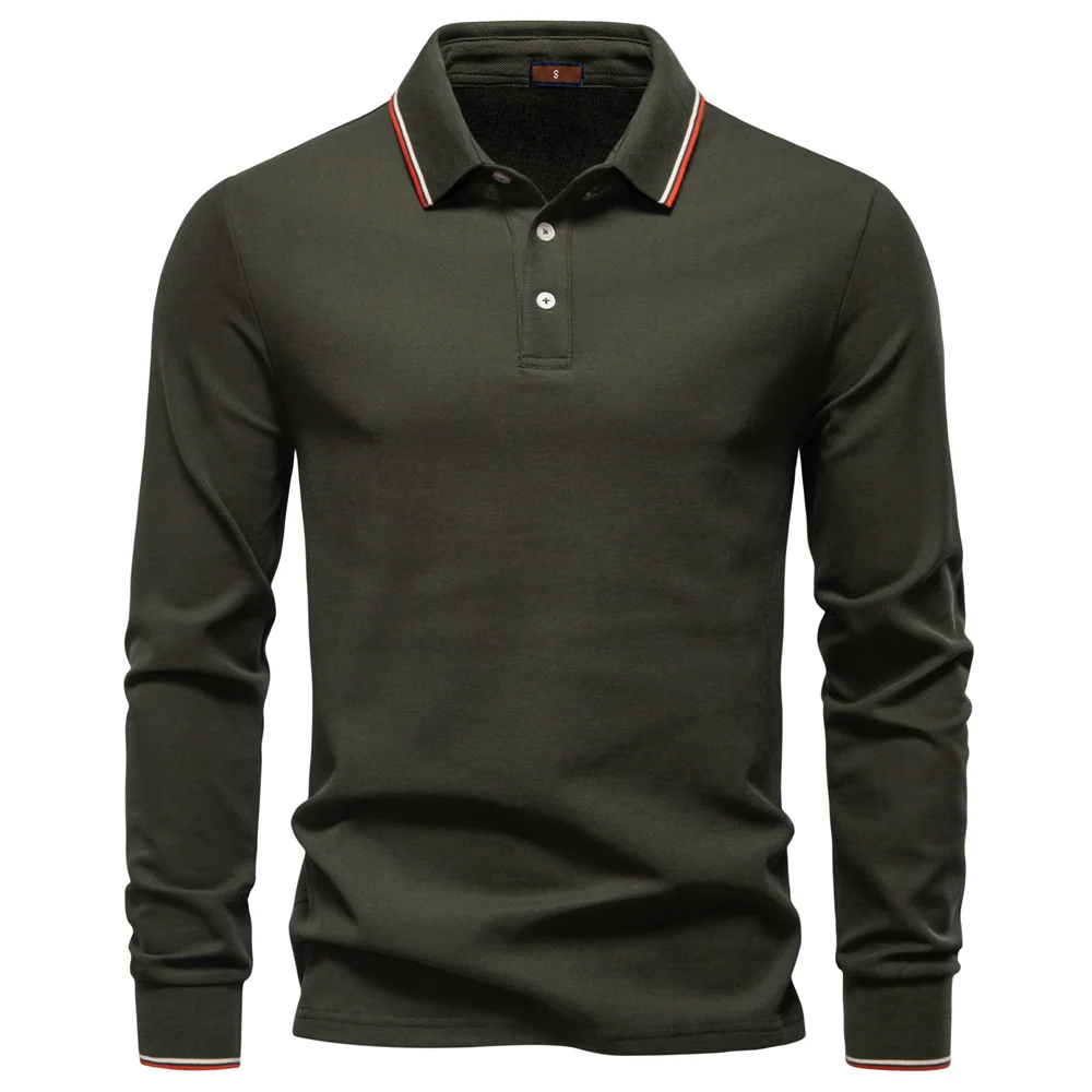 AIOPESON 2025 New Men's Mock Neck Polo Shirts for Men Cotton Solid Color Long Sleeve Polo Desinger Social Luxury Touch Male
