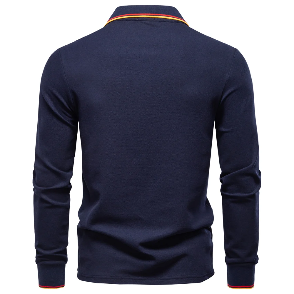 AIOPESON 2025 New Men's Mock Neck Polo Shirts for Men Cotton Solid Color Long Sleeve Polo Desinger Social Luxury Touch Male